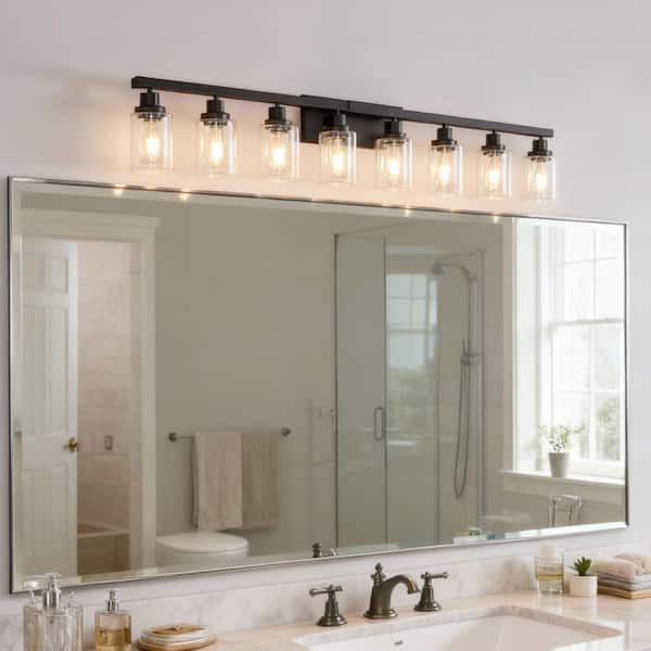 51 in. 8-Light Black Vanity Lights Fixture with no bulbs Included
