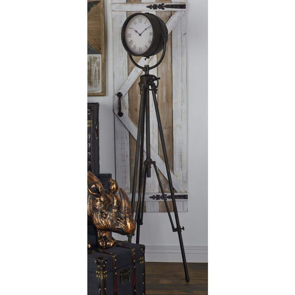 Litton Lane 17 in. x 57 in. Black Metal Tall Tripod Analog Clock 51643 -  The Home Depot