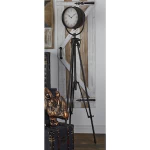 17 in. x 57 in. Black Metal Tall Tripod Analog Clock