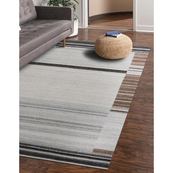 EORC Brown 9 ft. x 12 ft. Hand Woven Wool and Viscose Modern Reversible Flat Weave Durry Area Rug