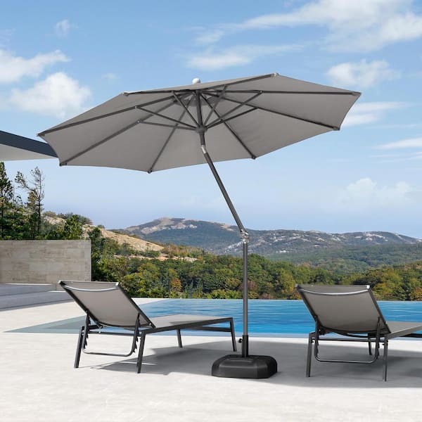 PURPLE LEAF 9 ft. Octagon Aluminum Auto-Tilt Outdoor Patio Market Umbrella with Stand, Light Gray