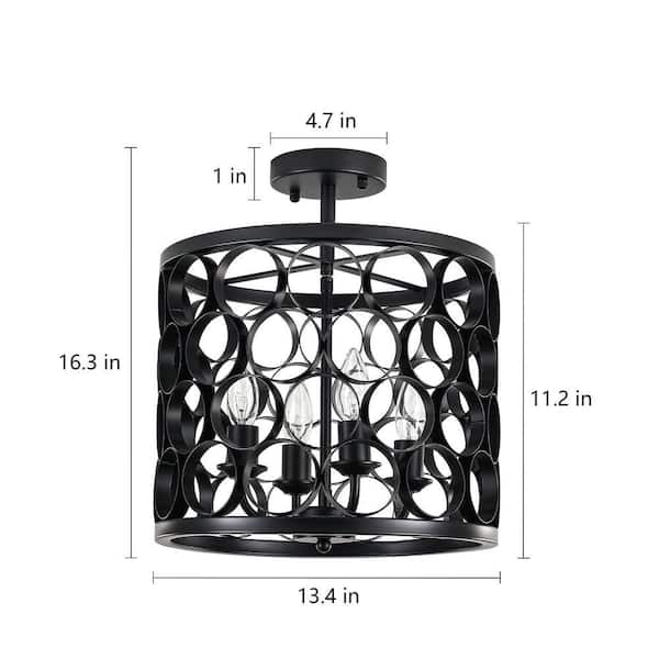 WANWAJA Industrial Semi Flush Mount Ceiling Light – Clear Glass Shade, Black Farmhouse Fixture, E26 Base, 5.1″ Dia X 7.9″ H, For Hallway, Bedroom, Dining Room, Entryway