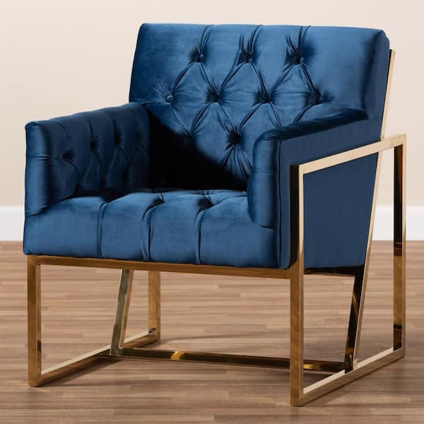 Baxton studio zanetta luxe and glamour discount navy velvet upholstered gold finished lounge chair