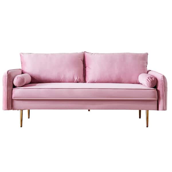 Sudzendf Metal Outdoor Velvet Fabric Sofa Loveseat and Pocket with Pink Cushions