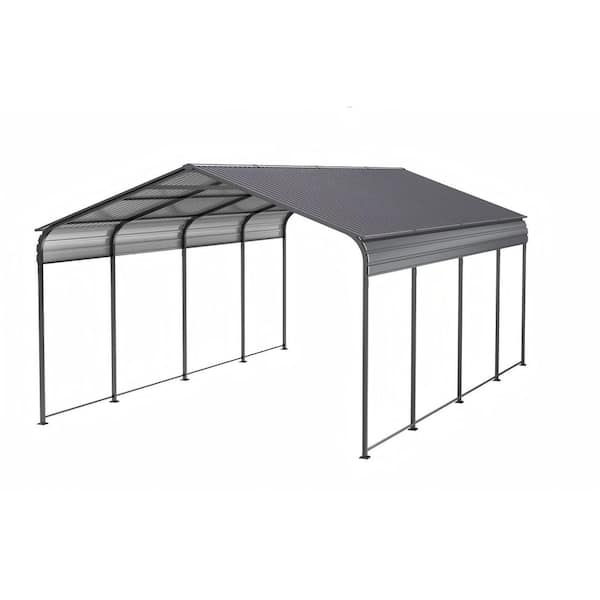 Huluwat 12 ft. W x 20 ft. D x 8.7 ft. H Gray Roof Heavy Duty Metal Carport with Galvanized Steel Roof and Frame for Car, Boats