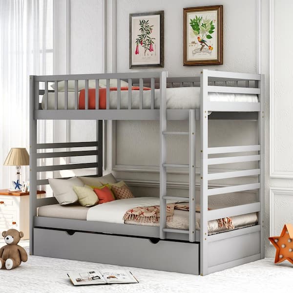 Harper & bright designs twin over twin solid on sale wood bunk bed with trundle