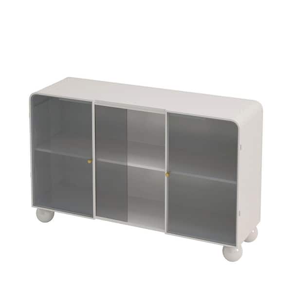 FUNKOL 14 in. W x 47 in. D x 30 in. H Ready to Assemble Floor Base Kitchen Cabinet in White with Glass Doors and Shelves