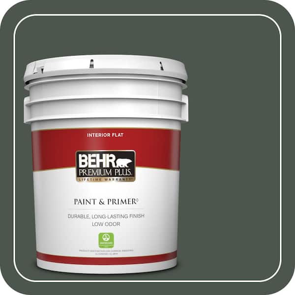 BEHR PREMIUM PLUS 5 gal. #PMD-66 Deep Evergreen Flat Low Odor Interior Paint & Primer