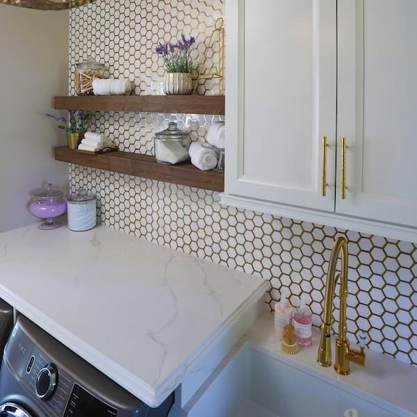 Jeffrey Court Karats White 10.625 in. x 11.125 in. x 8 mm Hexagon Natural Stone/Metal Wall and Floor Mosaic Tile