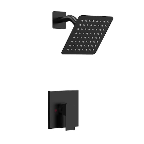 Square 1-Handle 1-Spray 6 in. Wall Mount Tub and Shower Faucet with High Pressure 2.5 GPM in Matte Black Valve Included