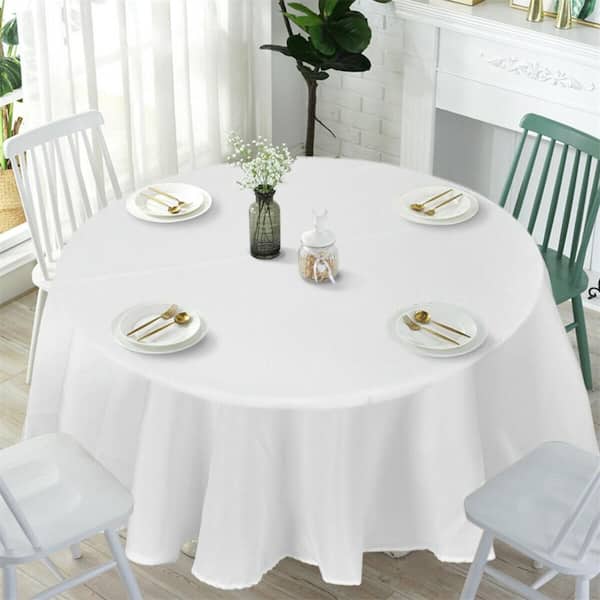 10 pcs 120 in. W x 120 in. L Round Solid White Polyester Tablecloth Polyester For Home Wedding Restaurant Party