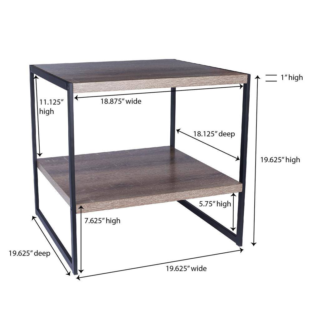 Ashwood and Black Metal Square End Table with Storage Shelf