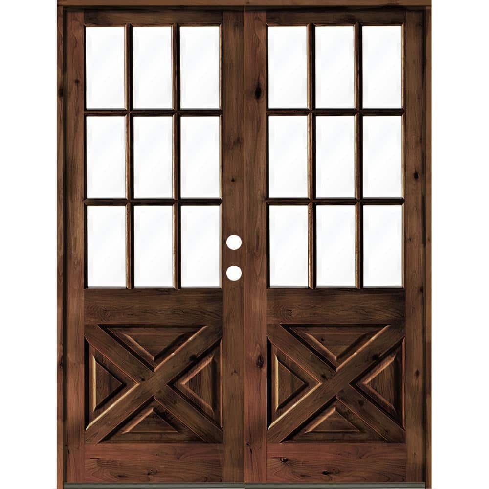 72 in. x 96 in. Knotty Alder 2 Panel Left-Hand/Inswing Clear Glass Red Mahogany Stain Double Wood Prehung Front Door price history on PriceWatchPro
