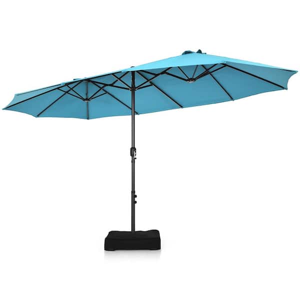 Costway 15 ft. Steel Market Double-Sided Twin Patio Umbrella Sun Shade Outdoor in Blue