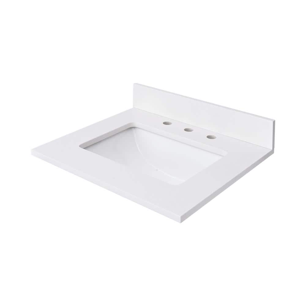 25'' Everest White Quartz Vanity Top with Rectangular Sink