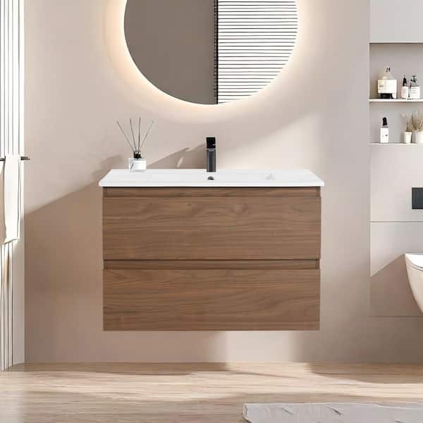 UPIKER Modern 30 in. W x 18.3 in. D x 20.5 in. H Floating Bath Vanity Cabinet Without Top in Brown Oak