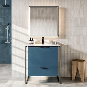 Moma 24 in. W x 18 in. D x 33.4 in. H Bathroom Vanity in Teal with White Solid Surface Top with White Sink