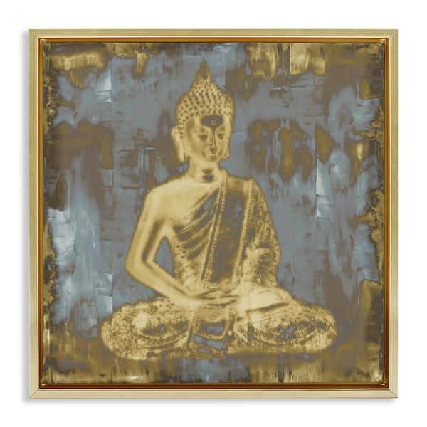 Stupell Industries Muted Earthy Buddha Abstract by Tom Bray Gold Floater Frame Religious Graphic Art Print 25 in. x 7 in.