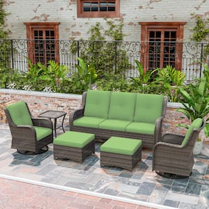 6-Piece Wicker Outdoor Sectional Sofa Set Patio Conversation with Green Cushions