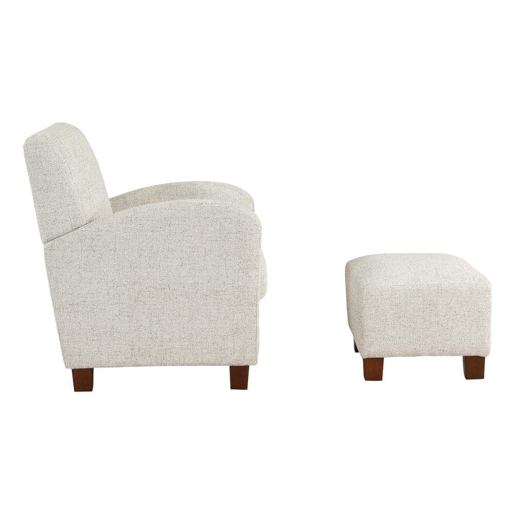 Aiden Off-White Faux Leather Barrel Accent Chair with Ottoman