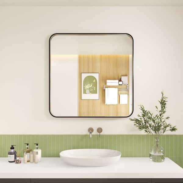 36 in. W x 36 in. H Rectangular Aluminum Framed Wall Bathroom Vanity Wall Mount Mirror in Black