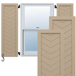 EnduraCore Single Panel Chevron Modern Style 15 in. W x 42 in. H Raised Panel Composite Shutters Pair in Primed