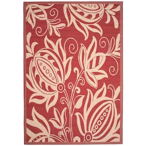 Courtyard Red/Natural 4 ft. x 6 ft. Border Indoor/Outdoor Patio  Area Rug