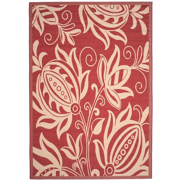 SAFAVIEH Courtyard Red/Natural 4 ft. x 6 ft. Border Indoor/Outdoor Patio  Area Rug