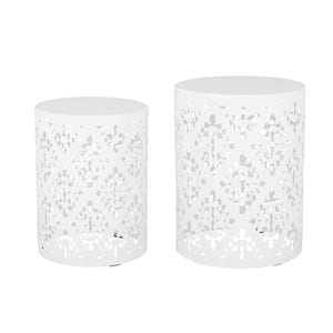 Soto White Cylindrical Metal Outdoor Patio Side Table (Set of 2)