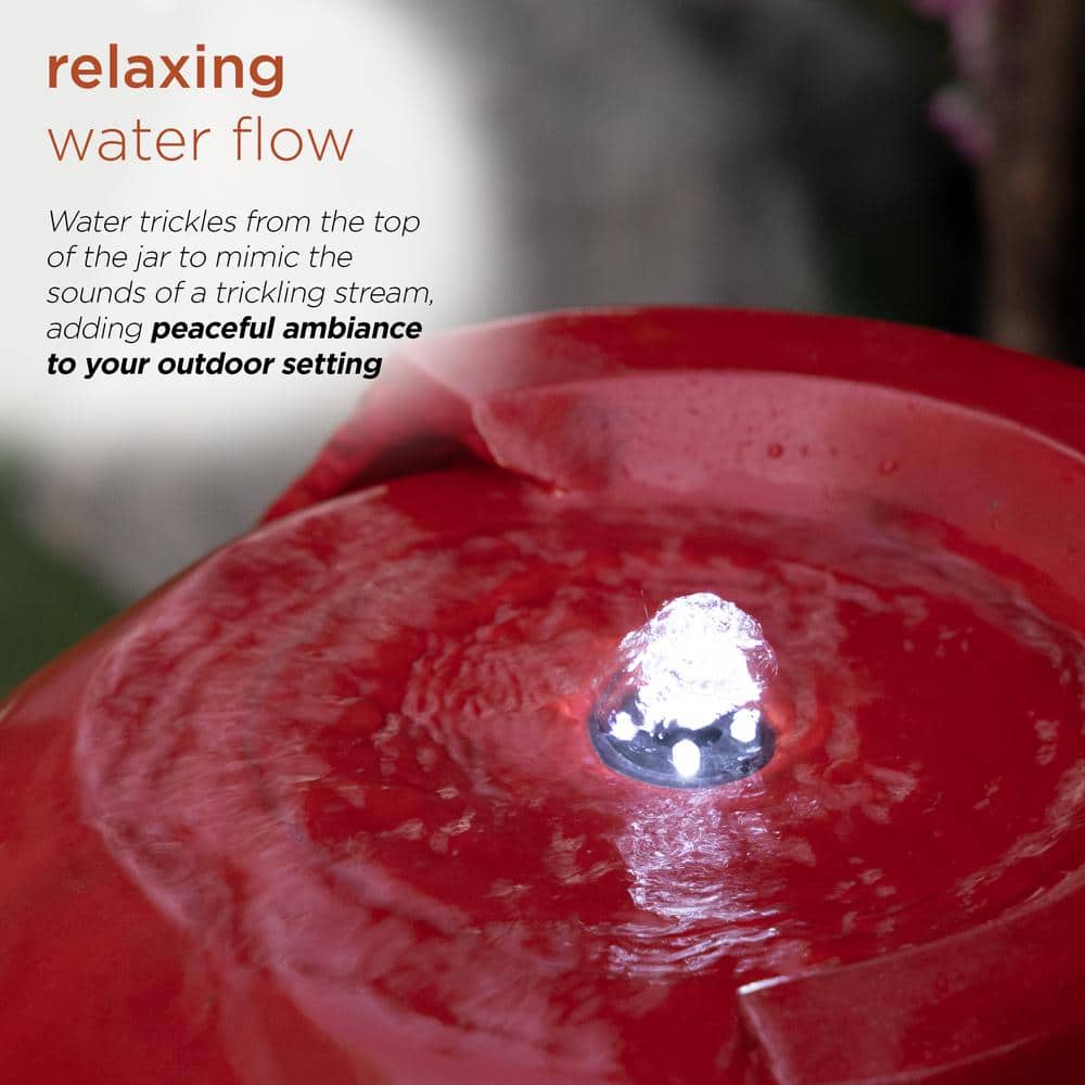 Red 32" Fiberglass Jar Water Fountain with LED Light
