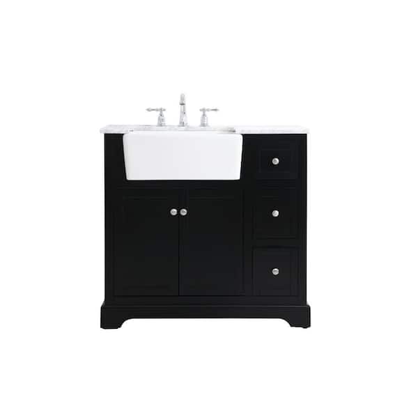 Unbranded Simply Living 36 in. W x 22 in. D x 34.75 in. H Bath Vanity in Black with Carrara White Marble Top