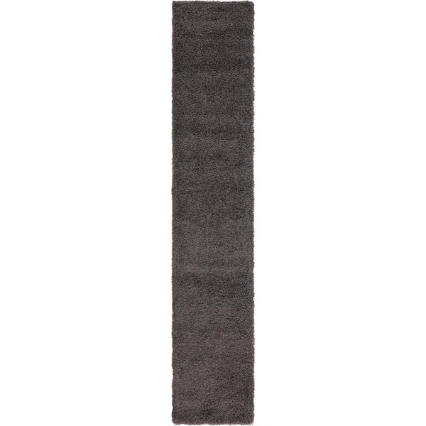 Unique Loom Solid Shag Graphite Gray 13 ft. Runner Rug