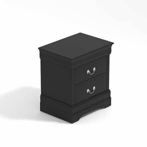 Glory Furniture Louis Phillipe Black Full Panel 2pc Bedroom Set with Two  Drawer Nightstand