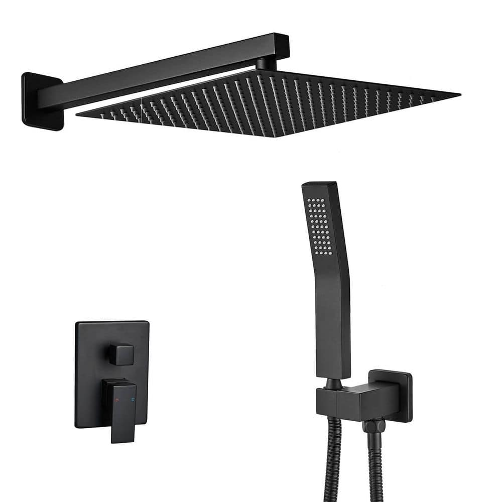 Rain Mixer Combo (Set- 1) Jet High Pressure Wall Mounted Shower System with Faucet Rough-in Valve Body and Trim in Black price history on PriceWatchPro