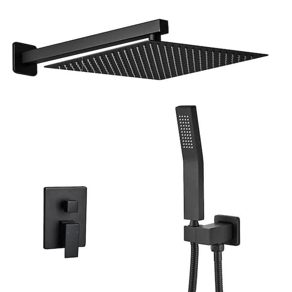 Rain Mixer Combo (Set- 1) Jet High Pressure Wall Mounted Shower System with Faucet Rough-in Valve Body and Trim in Black