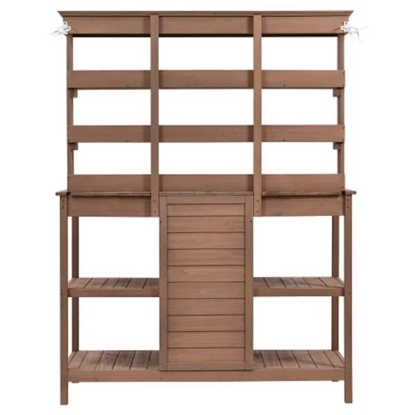 Unbranded 50.2 in. W x 19.7 in. D x 66 in. H Fir Solid Wood Brown Outdoor Storage Cabinet Large Space with Open Shelves