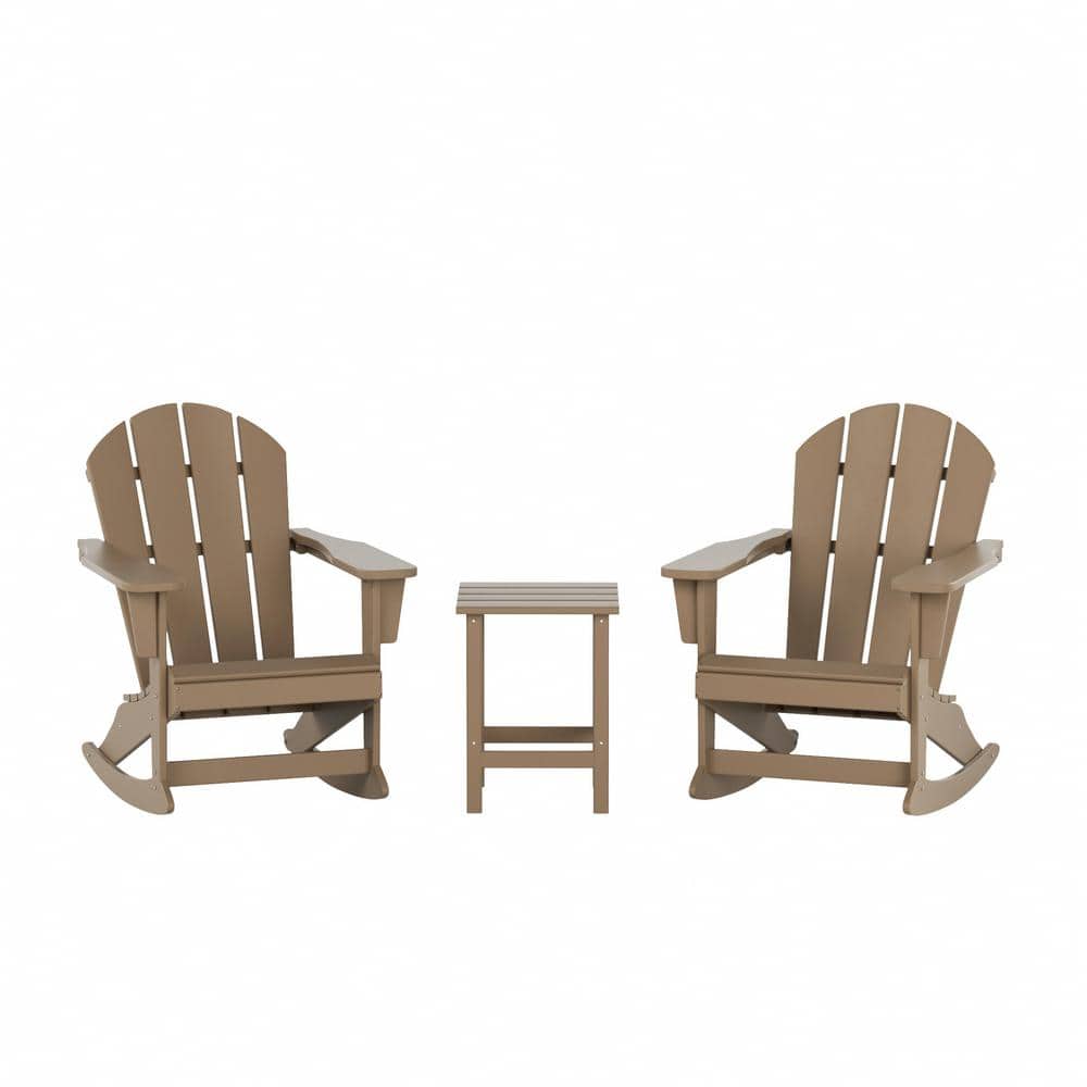 Eco-Friendly Weathered Wood Poly Adirondack Rocking Chair Set for 2