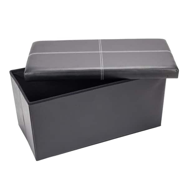 Outopee 30 in. L x 15 in. W Black PU Leather Rectangle Ottoman with Storage
