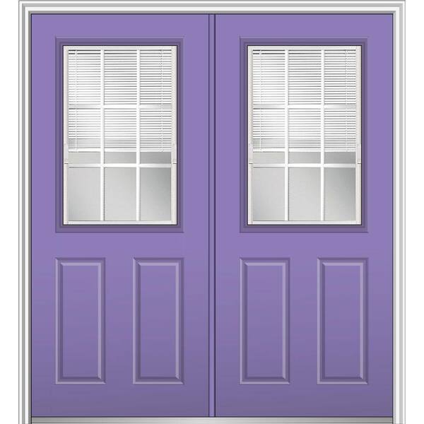 MMI Door 72 in. x 80 in. Internal Blinds and Grilles Left-Hand Inswing 1/2-Lite Clear 2-Panel Painted Steel Prehung Front Door