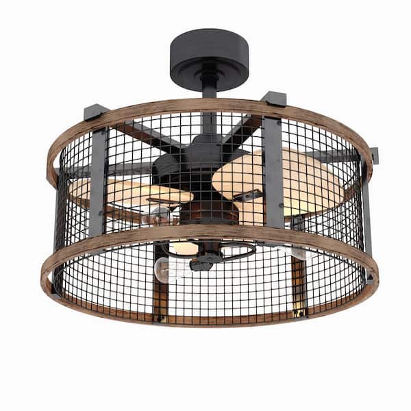 NORTH AVENUE Summit 21 in. W Industrial Farmhouse Cage Indoor Bronze and Teak Ceiling Fan with LED Light Kit and Remote