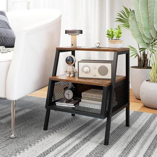 Costway 1 PCS Rustic Brown 0 Drawer 18 in. W Industrial Nightstand Costway 1 PCS Rustic Brown 0 Drawer 18 in. W Industrial Nightstand