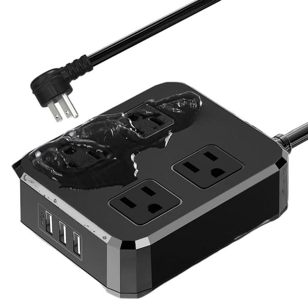 Outdoor Power Strip Waterproof 6ft. Extension Cord 16 / 4-Conductor 1875W Indoor / Outdoor with Outlets & USB, Black