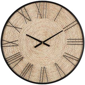 24 in. x 24 in. Brown Dried Plant Coiled Wall Clock with Black Metal Frame
