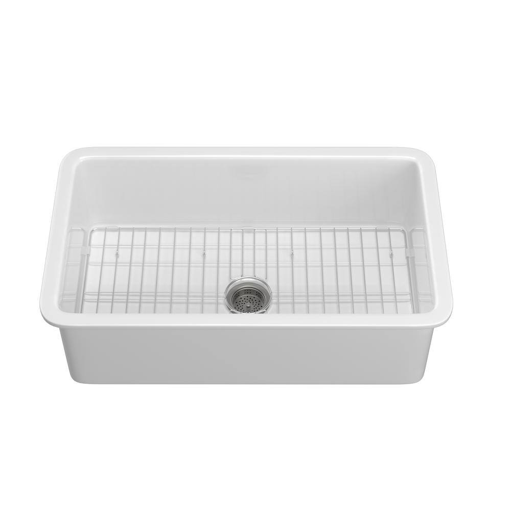 NTQ 27 in. Drop In Sink White Single Bowl Kitchen Sink Fireclay ...