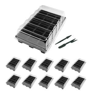 Black Plastic Seed Starter Trays with Clear Dome and Black Base (15-Cell Per Tray) (10-Pack)