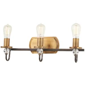 Safra 3-Light Harvard Court Bronze with Natural Brushed Brass Bath Light