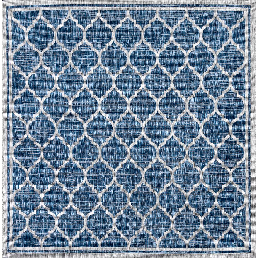 Navy & Gray Synthetic Geometric Square Indoor/Outdoor Rug - 5'