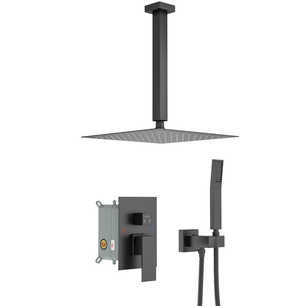 2-Spray Dual 10 in. Ceiling Mount Fixed and Handheld Shower Head 1.8 GPM Shower System in Matte Black price history on PriceWatchPro