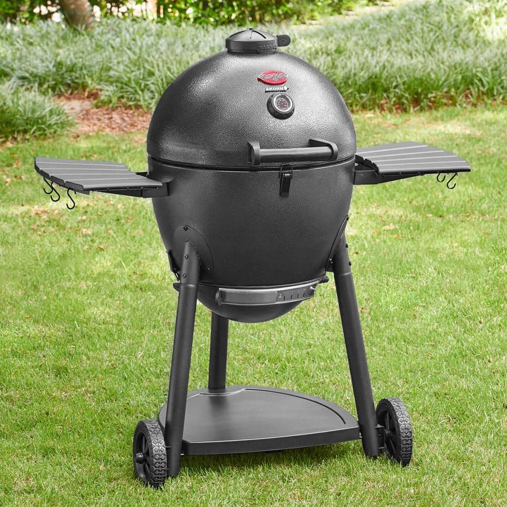AKORN Graphite Kamado Charcoal Grill and Smoker with Side Shelves