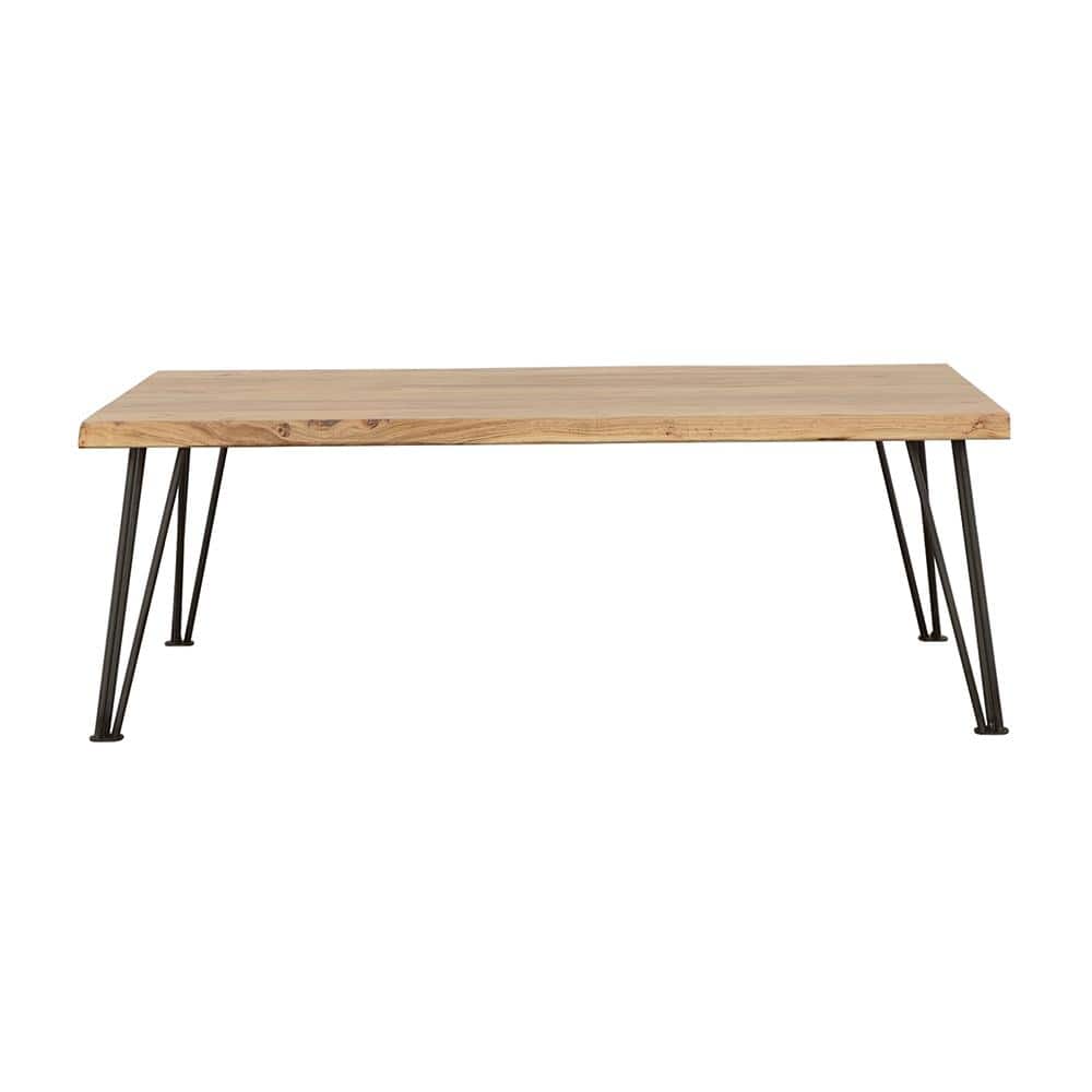 Natural Acacia Wood Rectangular Coffee Table with Black Metal Hairpin Legs